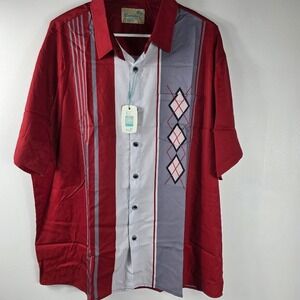 Royaura Hawaiian Shirt Mens XL Vacation Red Gray Short Sleeve Button Up‎